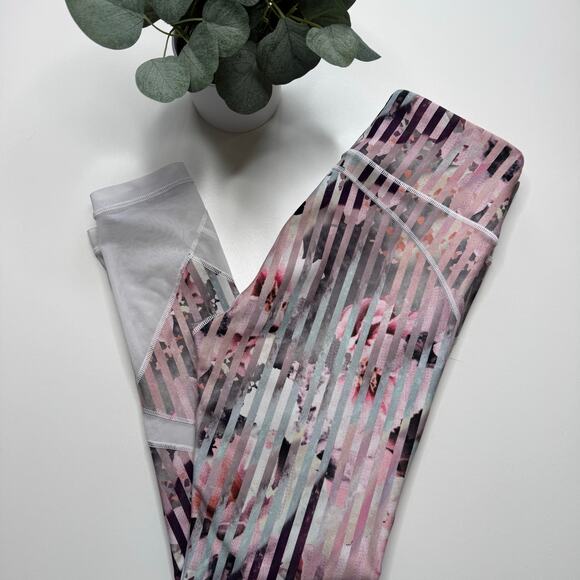 CALIA by Carrie Underwood | Pink Luster Stripe Floral Mesh Hem Leggings - Picture 3 of 6